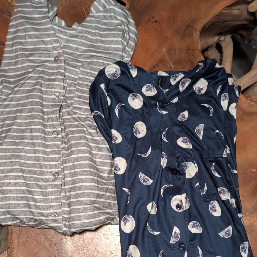 Women's Striped and Moon Print Pajama Set